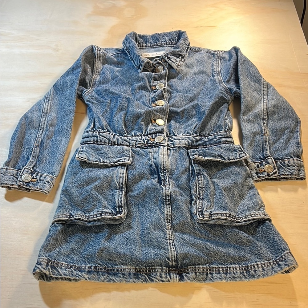 Zara Blue Denim Button Up Girls Dress Sz 7